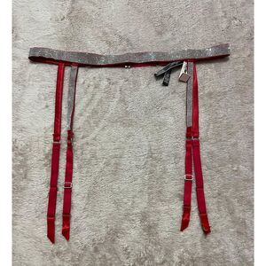 VICTORIA'S SECRET VERY SEXY Red Garter Belt Rhinestone Shine Strap‎ Size M/L NWT
